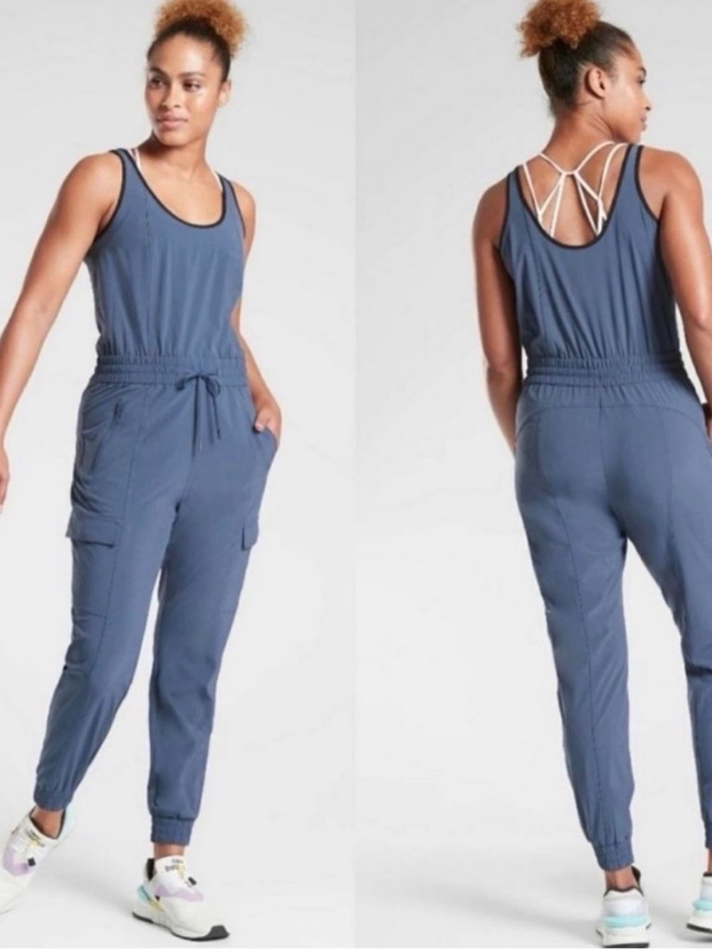 Athleta Slate Blue Sleeveless Cargo Jumpsuit